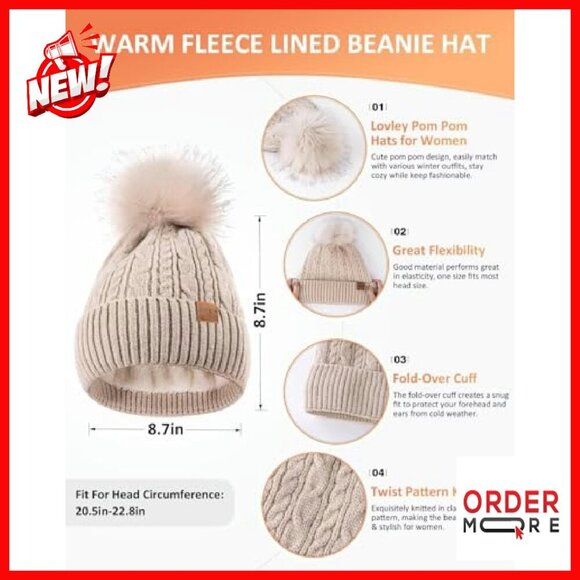 Fleece Lined Pom Pom Beanie Touchscreen Gloves Scarf Winter Set main image 7